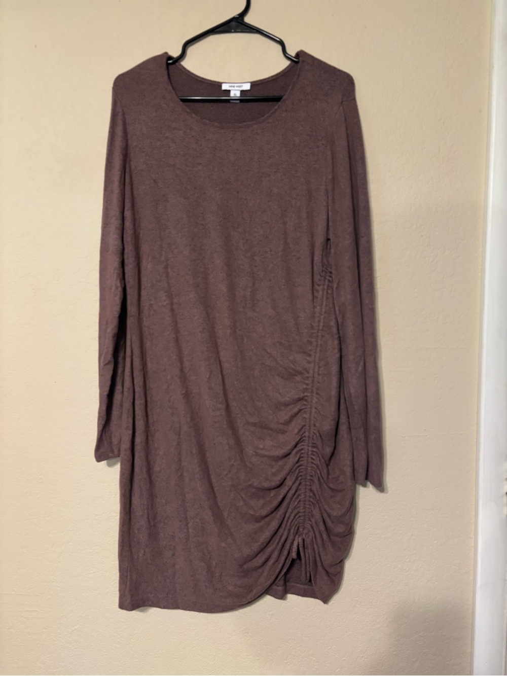 Nine West Mauve/Brown Long Sleeve Ruched Side Mini Dress